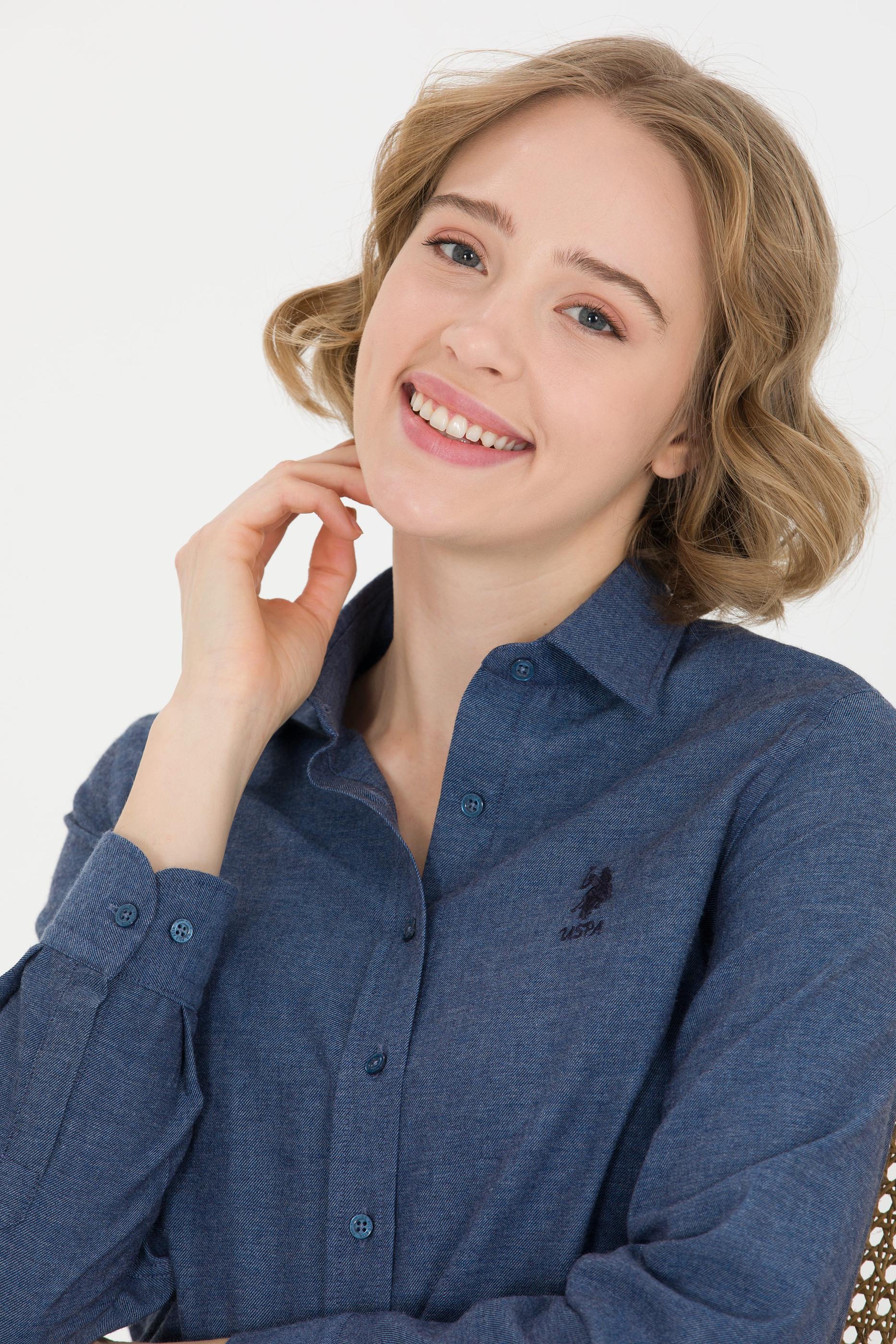 Kadın İndigo Uzun Kollu Gömlek
