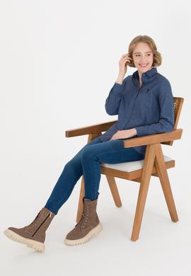 Kadın İndigo Uzun Kollu Gömlek - 50262277021