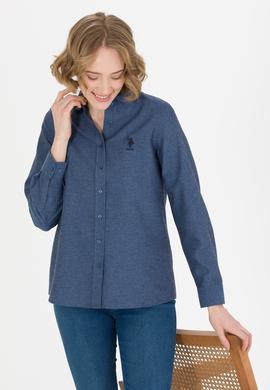 Kadın İndigo Uzun Kollu Gömlek - 50262277021