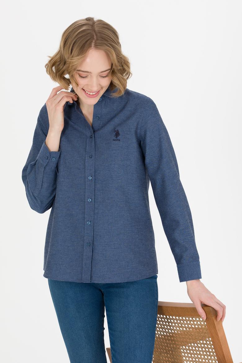 Kadın İndigo Uzun Kollu Gömlek - 50262277021