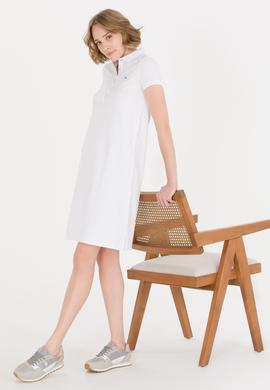 Kadın Beyaz Polo Yaka Örme Elbise - 50269546012