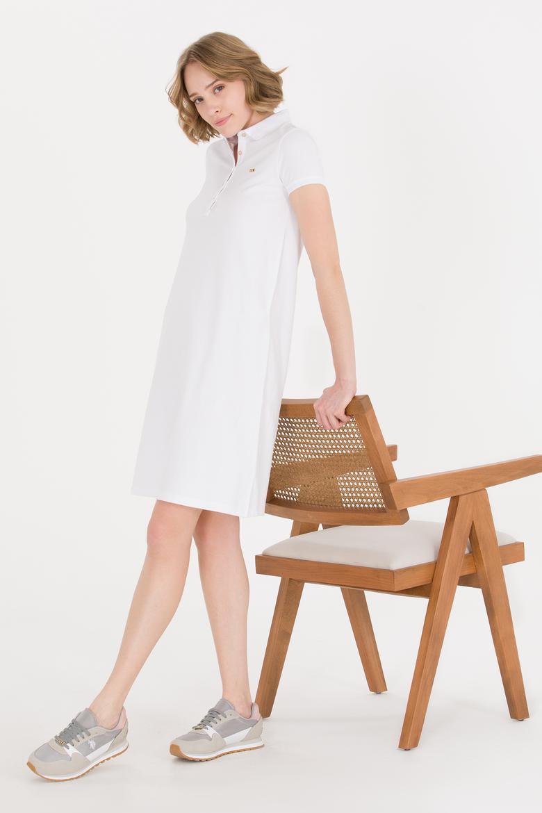 Kadın Beyaz Polo Yaka Örme Elbise - 50269546012