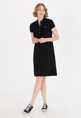 Kadın Siyah Polo Yaka Örme Elbise - 50269546005