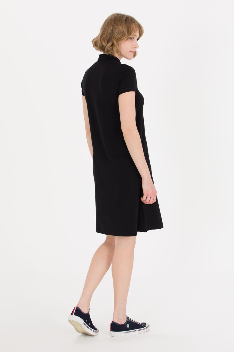 Kadın Siyah Polo Yaka Örme Elbise - 50269546005
