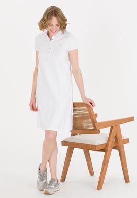 Kadın Beyaz Polo Yaka Örme Elbise - 50269546012