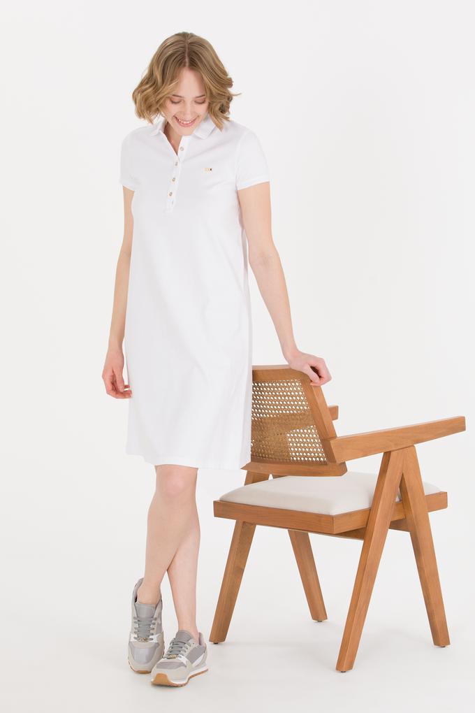 Kadın Beyaz Polo Yaka Örme Elbise