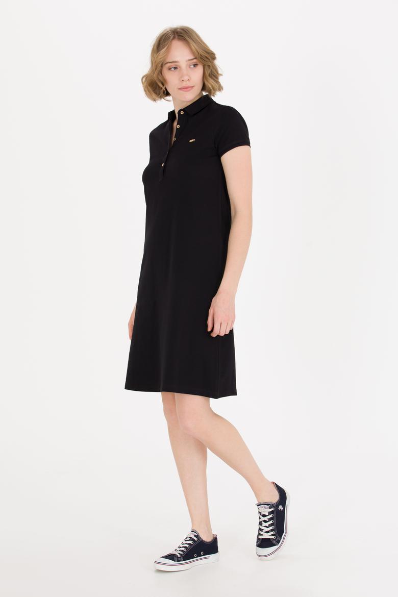 Kadın Siyah Polo Yaka Örme Elbise - 50269546005
