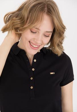 Kadın Siyah Polo Yaka Örme Elbise - 50269546005