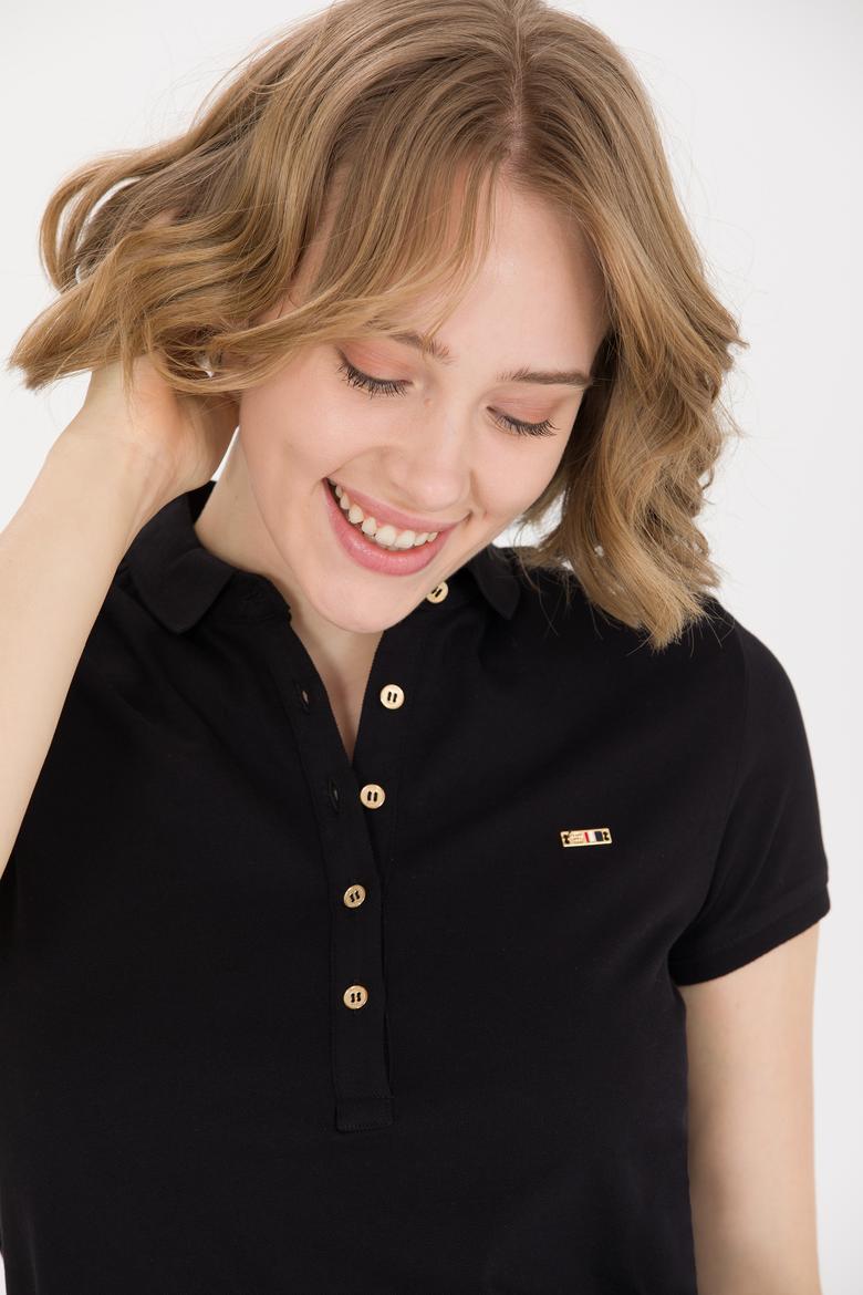 Kadın Siyah Polo Yaka Örme Elbise - 50269546005