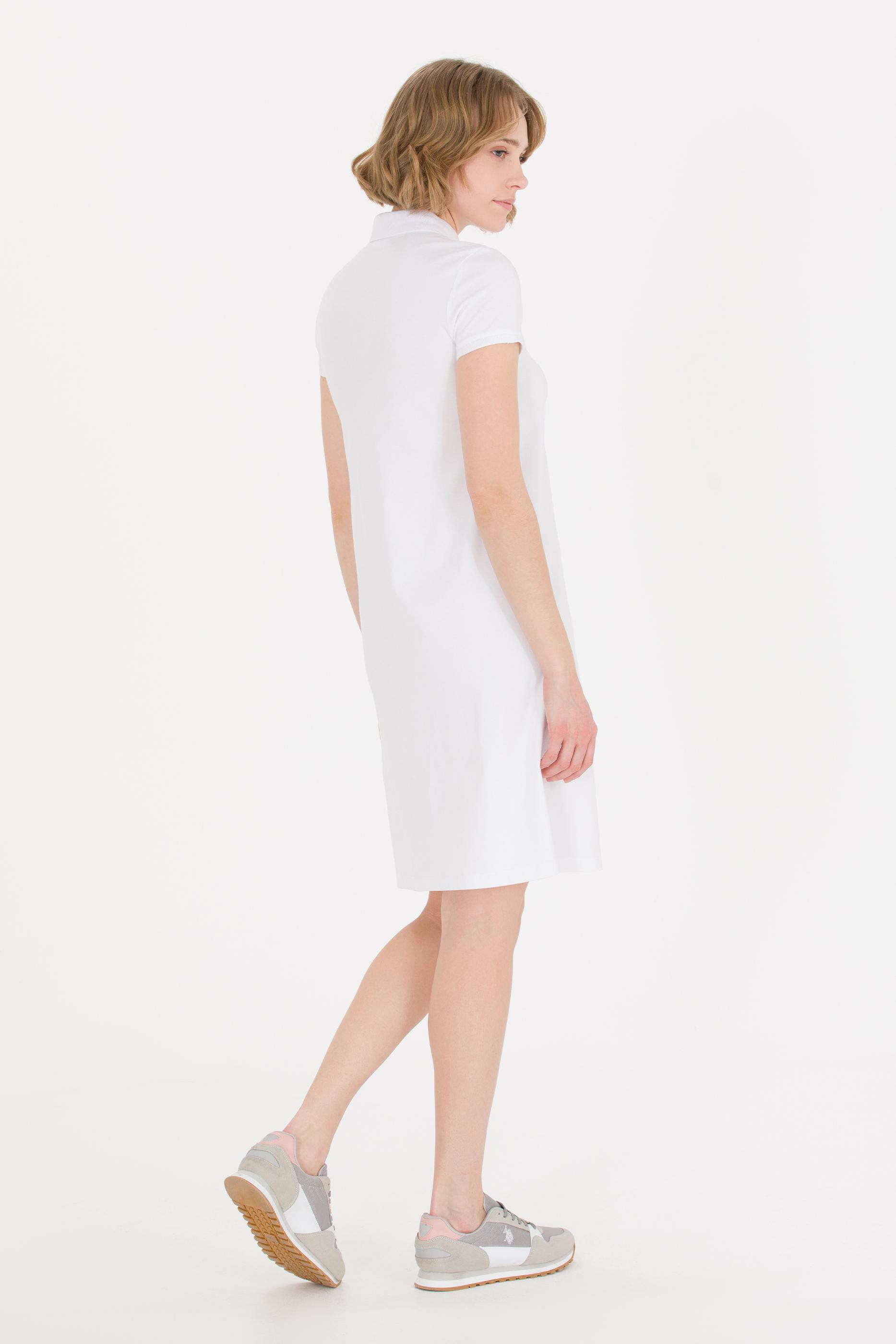 Kadın Beyaz Polo Yaka Örme Elbise