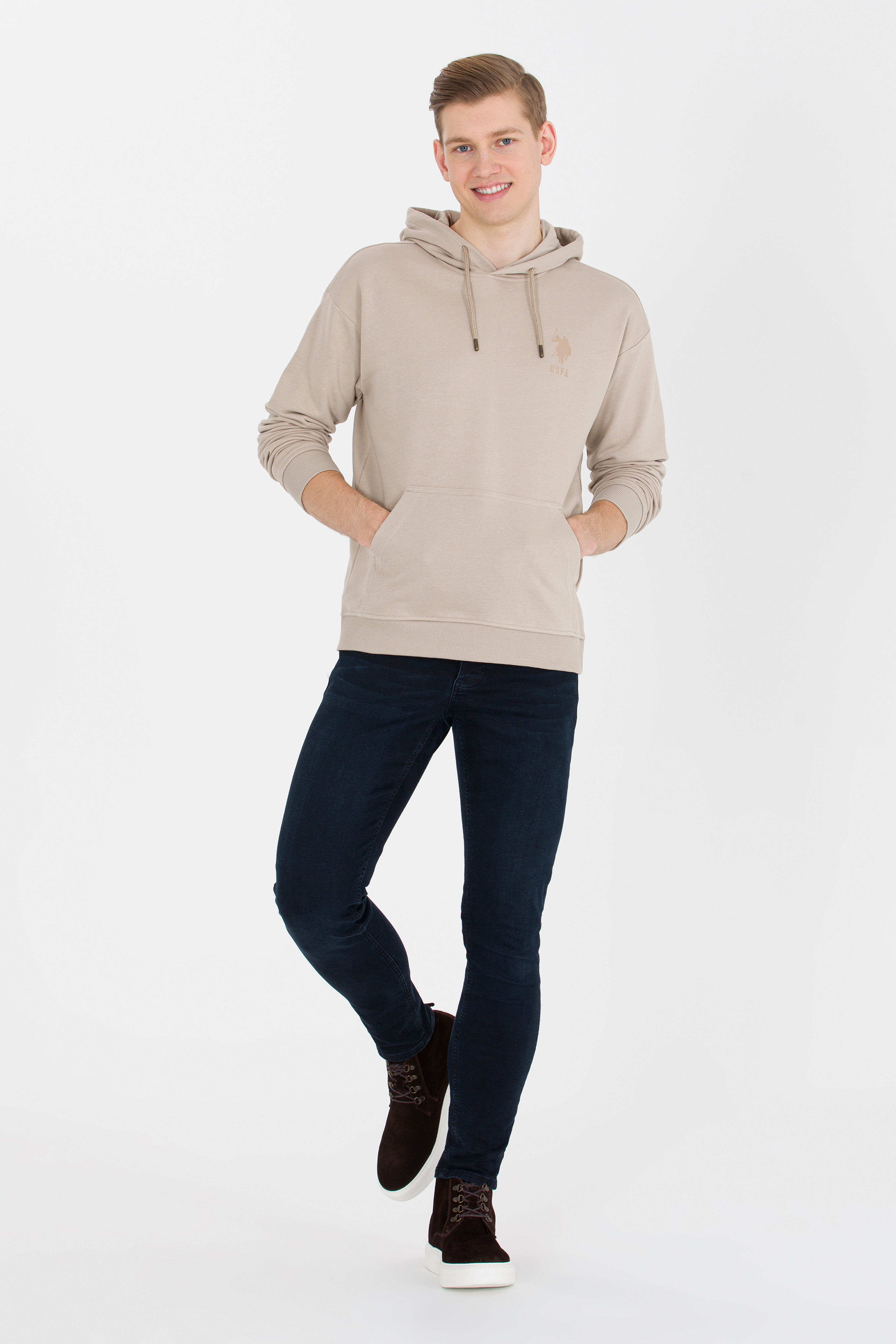 Erkek Taş Kapüşonlu Sweatshirt - Image 4