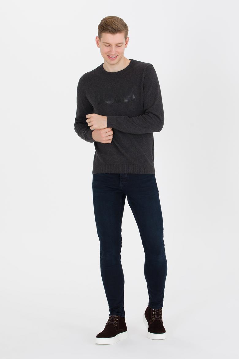 Erkek Antrasit Melanj Bisiklet Yaka Triko Kazak - 50258145018