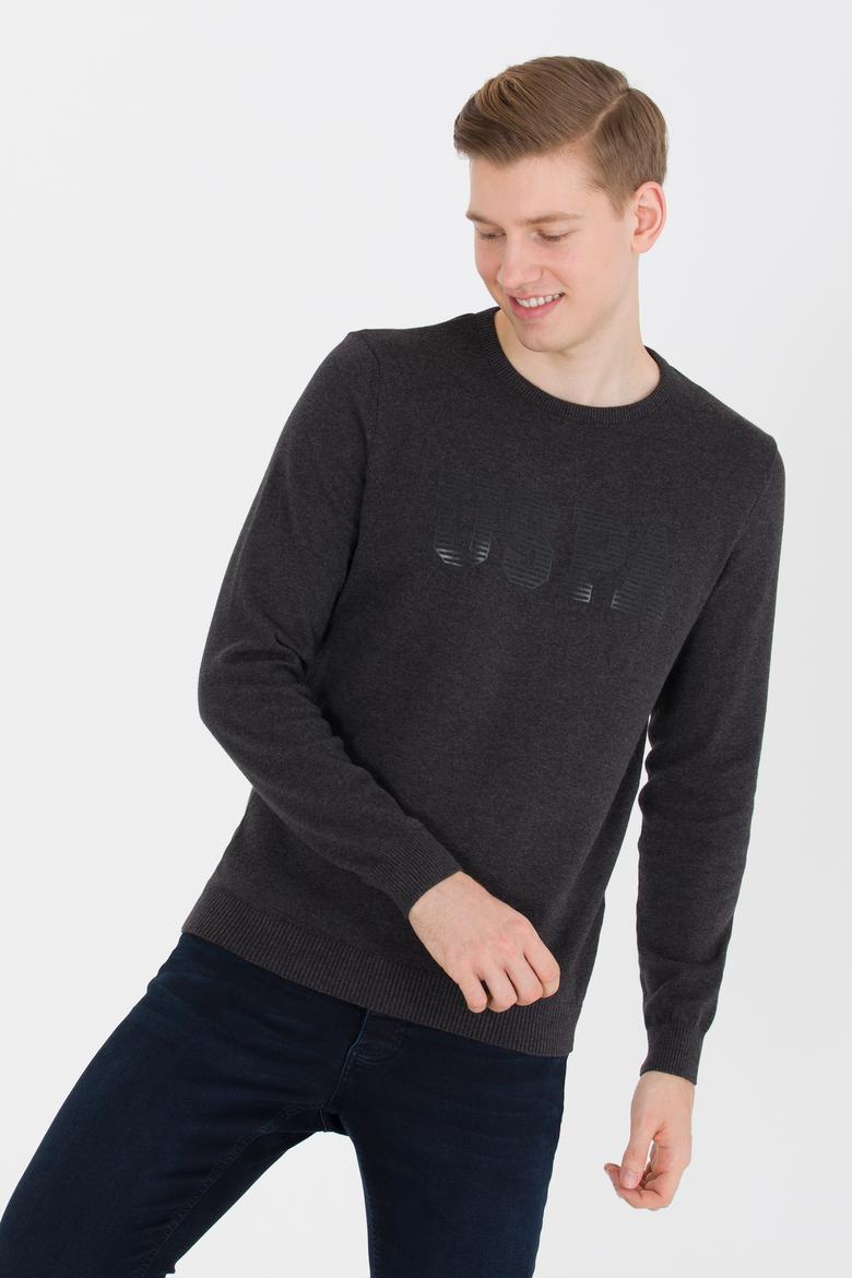 Erkek Antrasit Melanj Bisiklet Yaka Triko Kazak - 50258145018