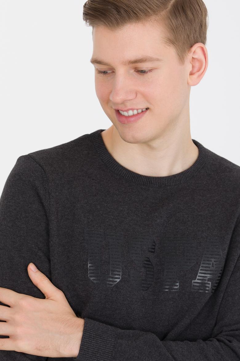 Erkek Antrasit Melanj Bisiklet Yaka Triko Kazak - 50258145018