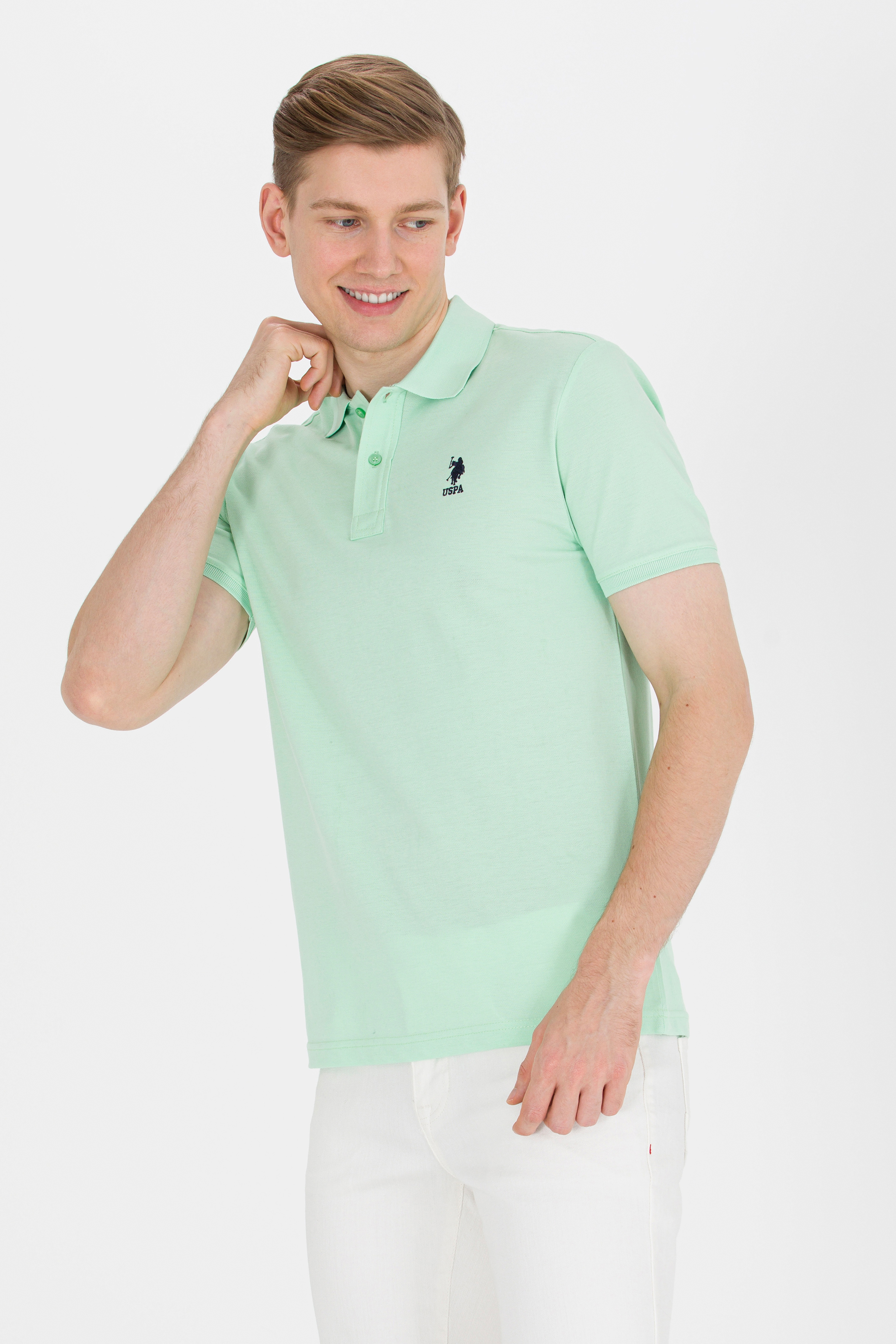 Erkek Mint Yeşili Basic Polo Yaka Tişört - Image 1