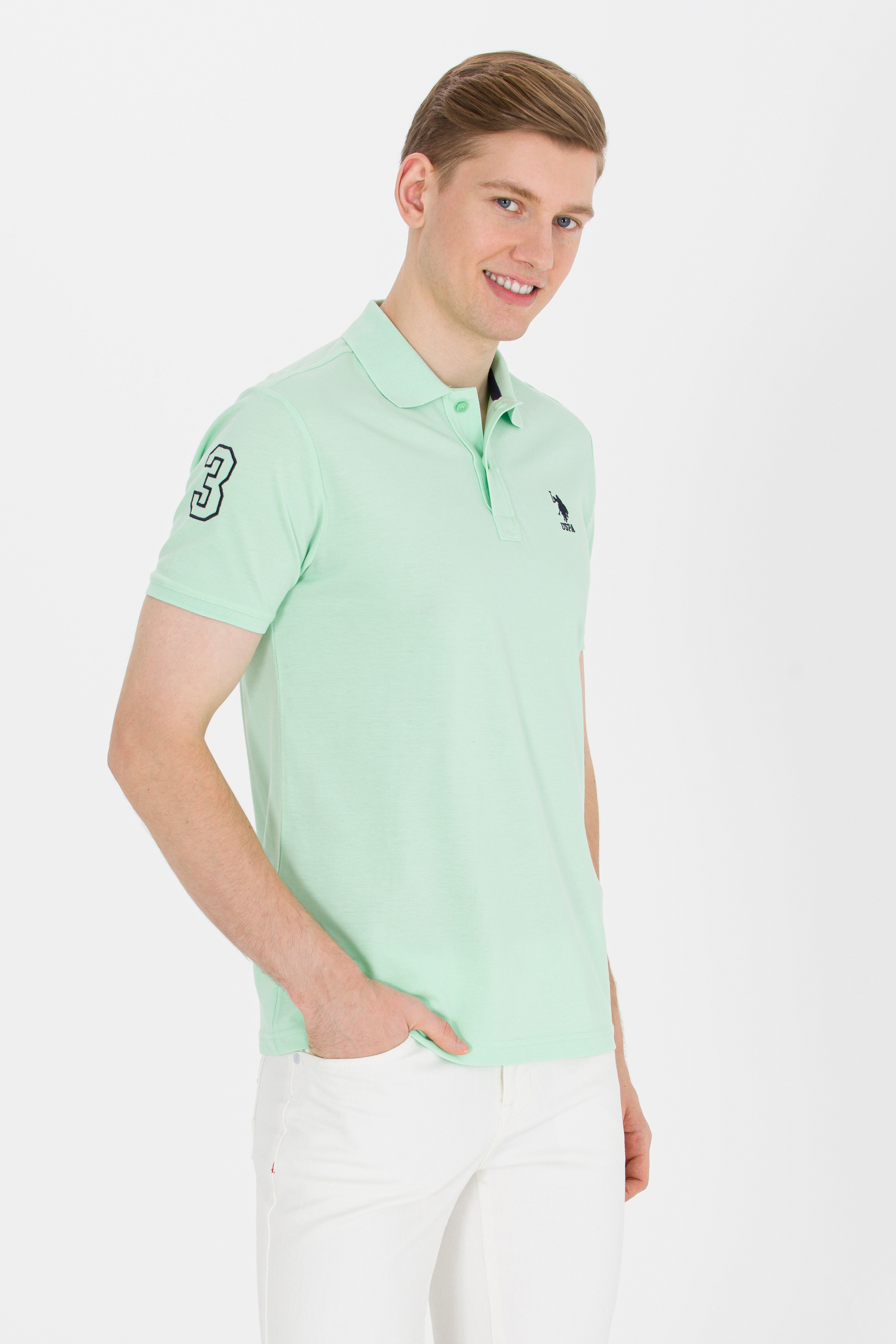 Erkek Mint Yeşili Basic Polo Yaka Tişört - Image 3