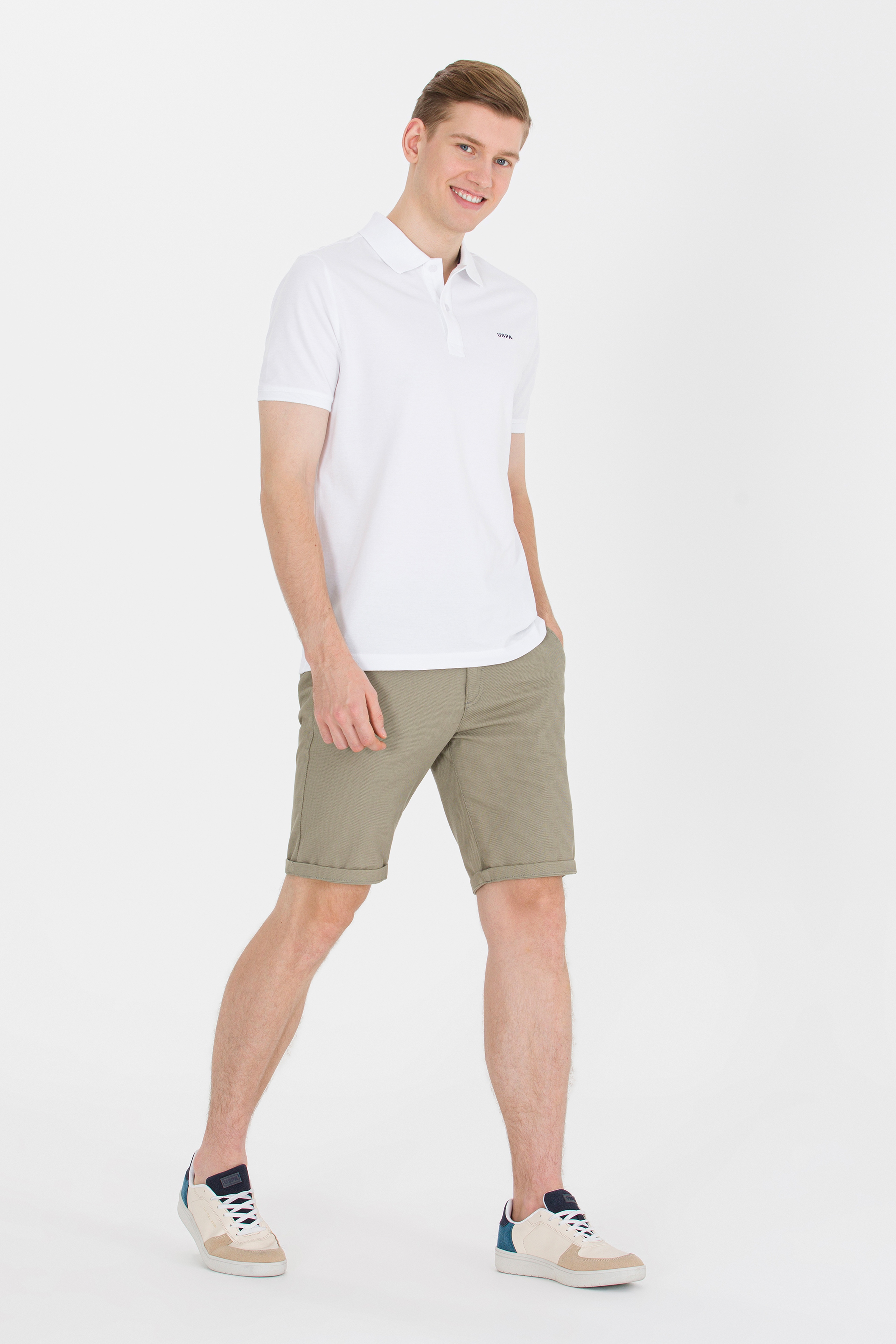 Erkek Beyaz Basic Polo Yaka Tişört - Image 5