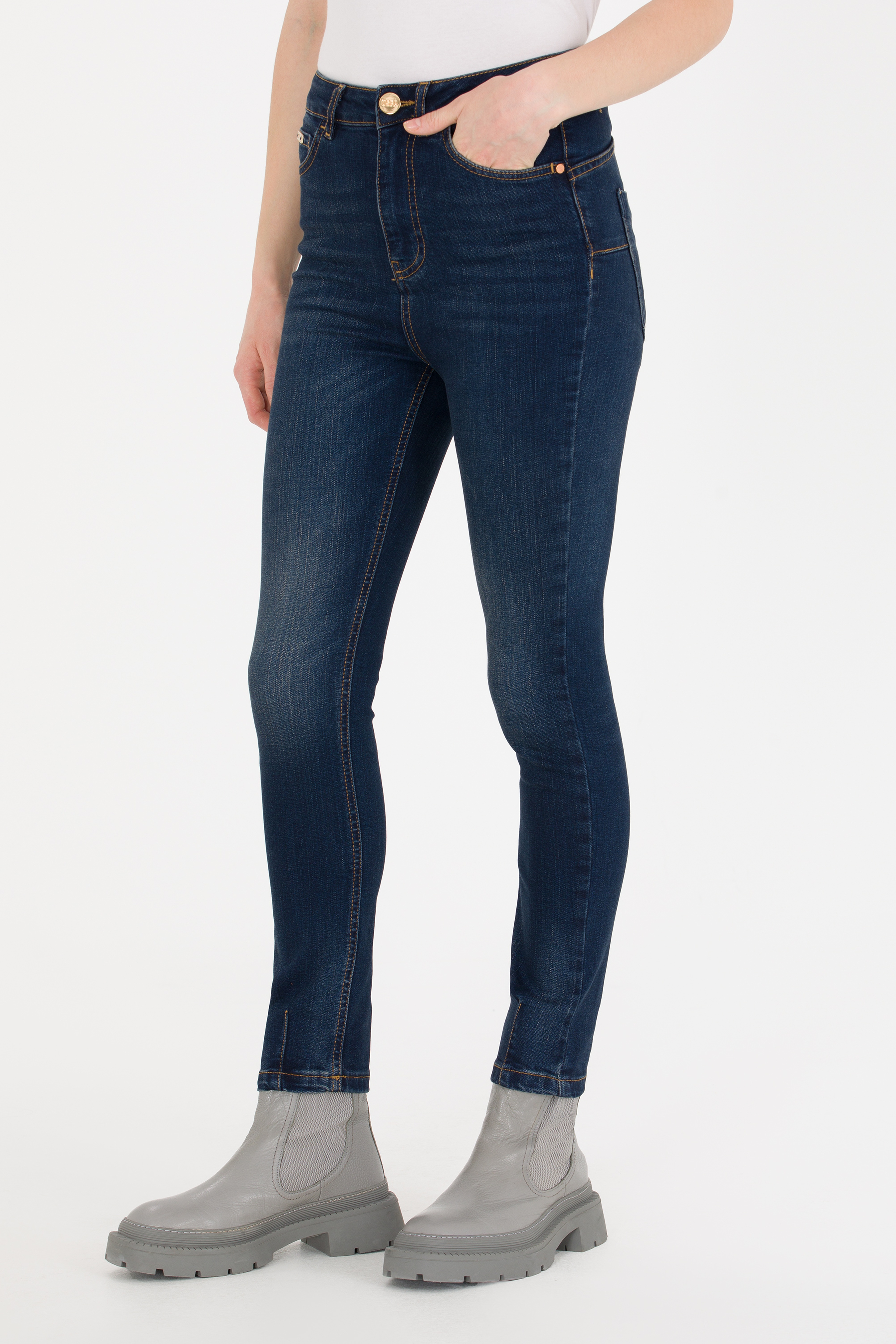 Kadın Koyu Mavi Skinny Hight Waist Fit Jean Pantolon - Image 2