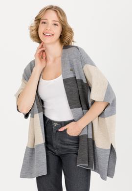 Kadın Gri Melanj Triko Panço - 50255656003