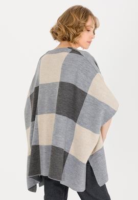 Kadın Gri Melanj Triko Panço - 50255656003