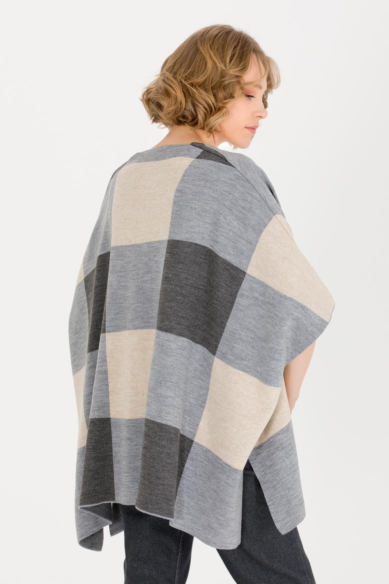 Kadın Gri Melanj Triko Panço - 50255656003