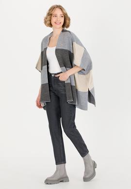 Kadın Gri Melanj Triko Panço - 50255656003