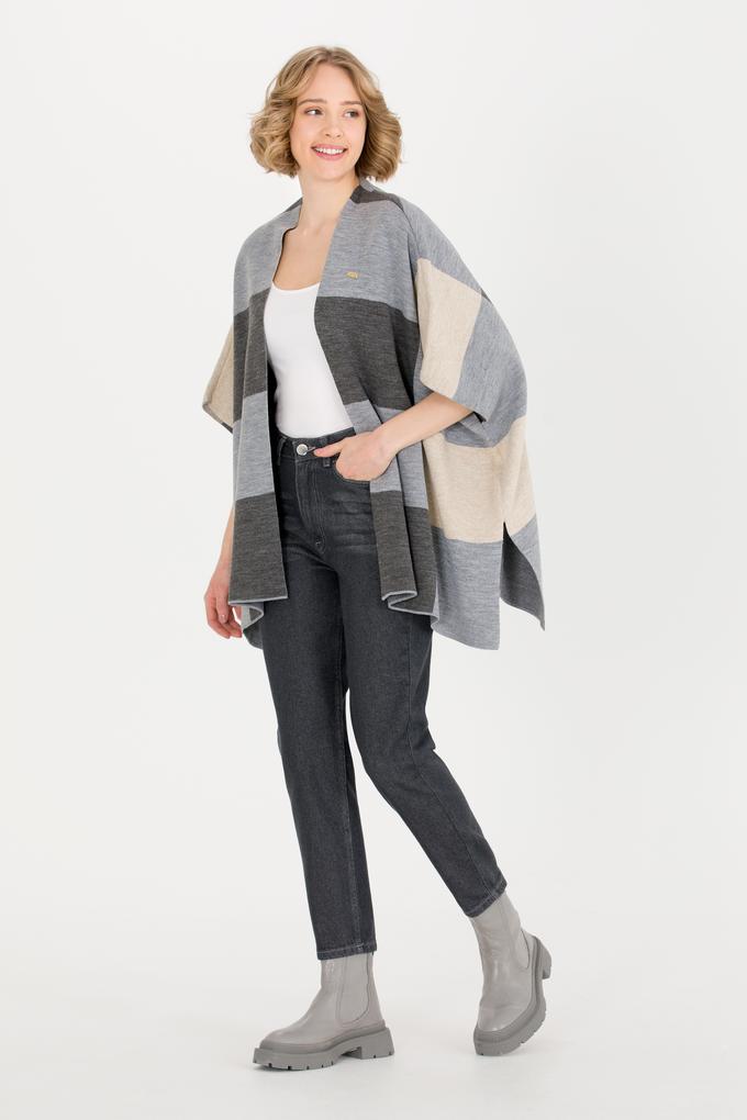 Kadın Gri Melanj Triko Panço