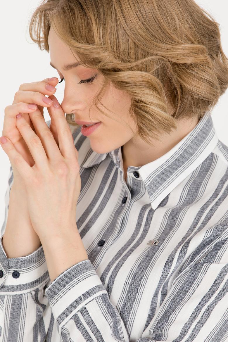 Kadın Lacivert Uzun Kollu Gömlek - 50262294006