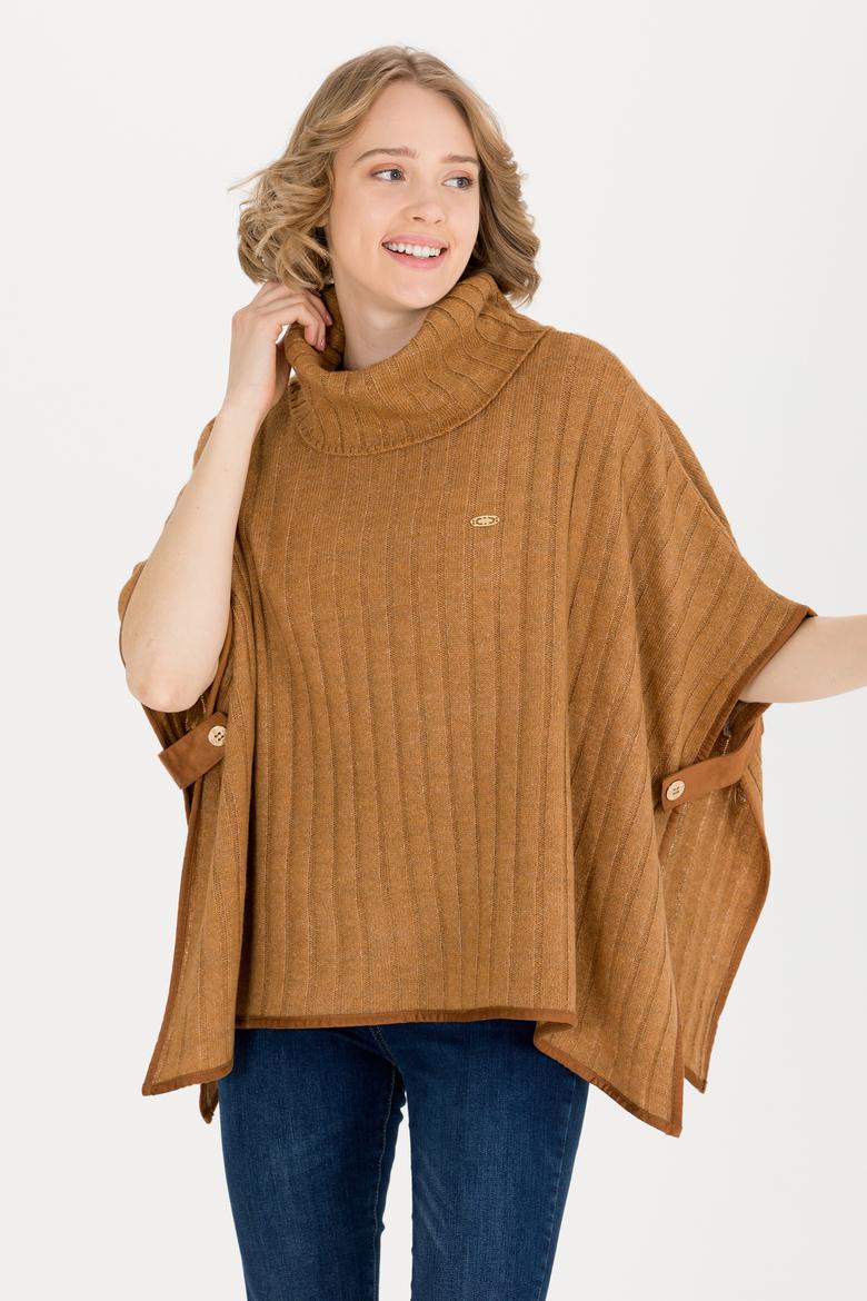 Kadın Camel Melanj Triko Panço - 50253219004
