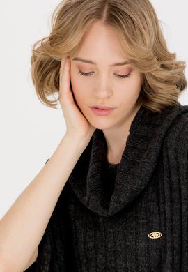 Kadın Antrasit Melanj Triko Panço - 50253219001