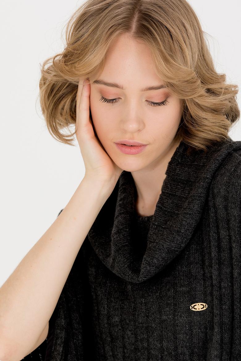 Kadın Antrasit Melanj Triko Panço - 50253219001