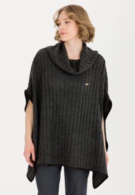 Kadın Antrasit Melanj Triko Panço - 50253219001