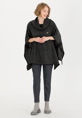 Kadın Antrasit Melanj Triko Panço - 50253219001