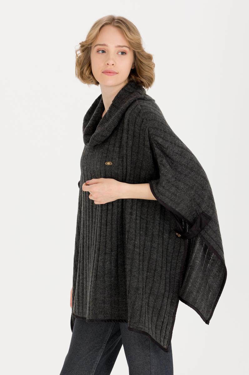 Kadın Antrasit Melanj Triko Panço