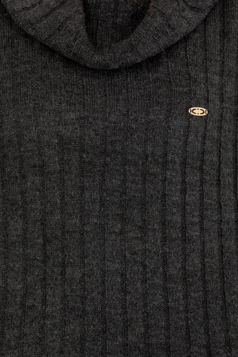 Kadın Antrasit Melanj Triko Panço - 50253219001