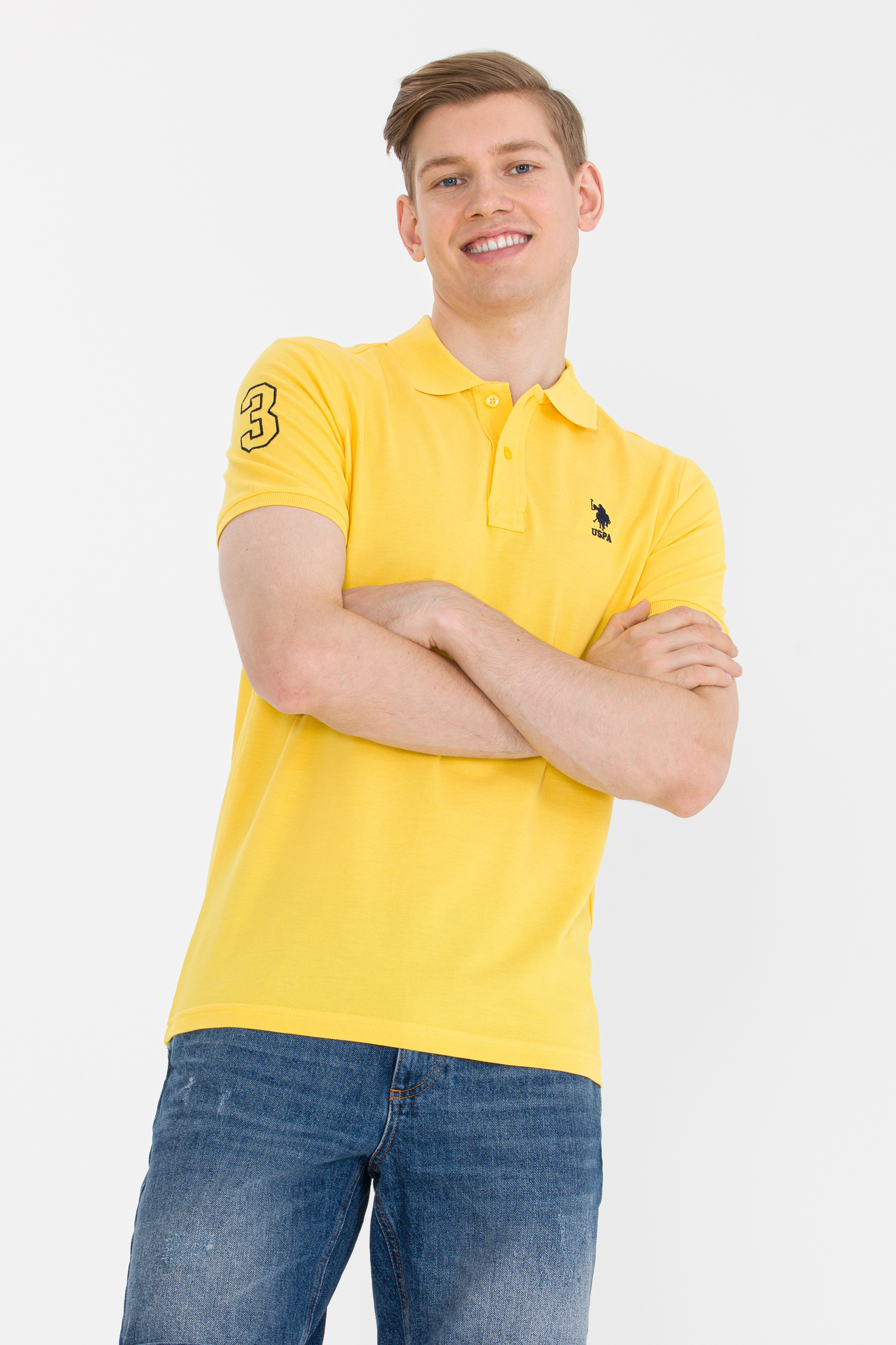 Erkek Koyu Sarı Basic Polo Yaka Tişört