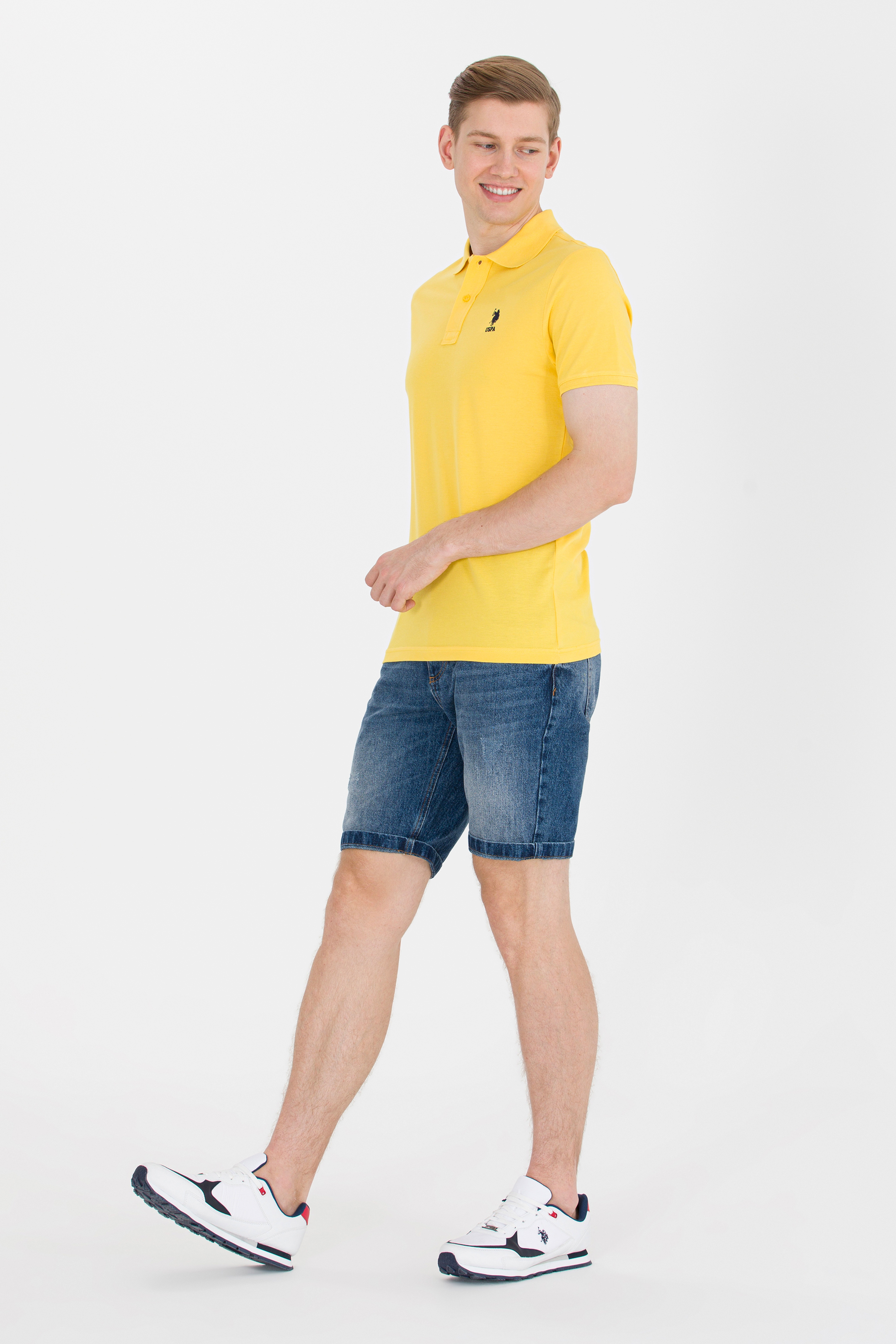 Erkek Koyu Sarı Basic Polo Yaka Tişört