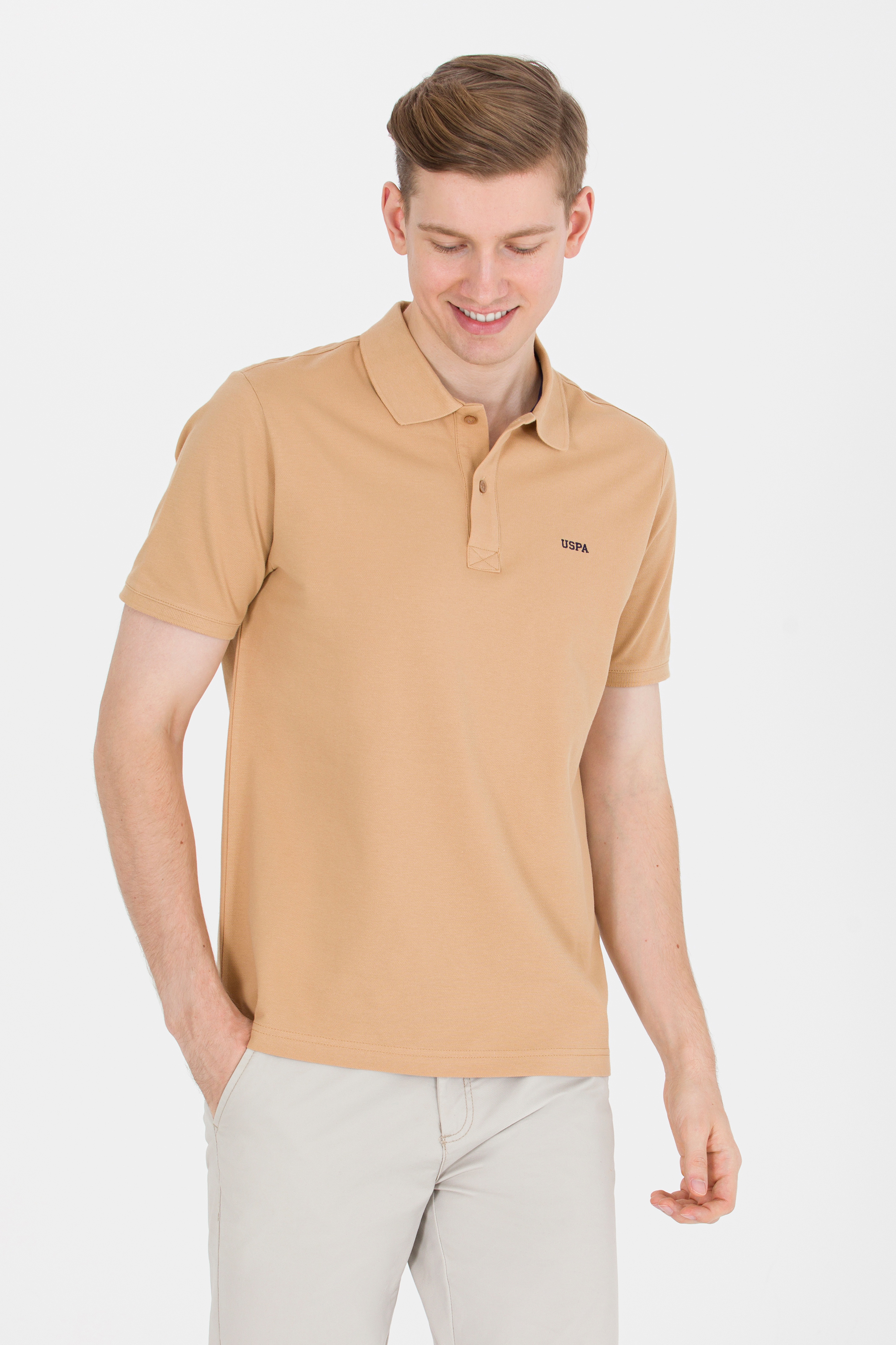 Erkek Camel Basic Polo Yaka Tişört - Image 3
