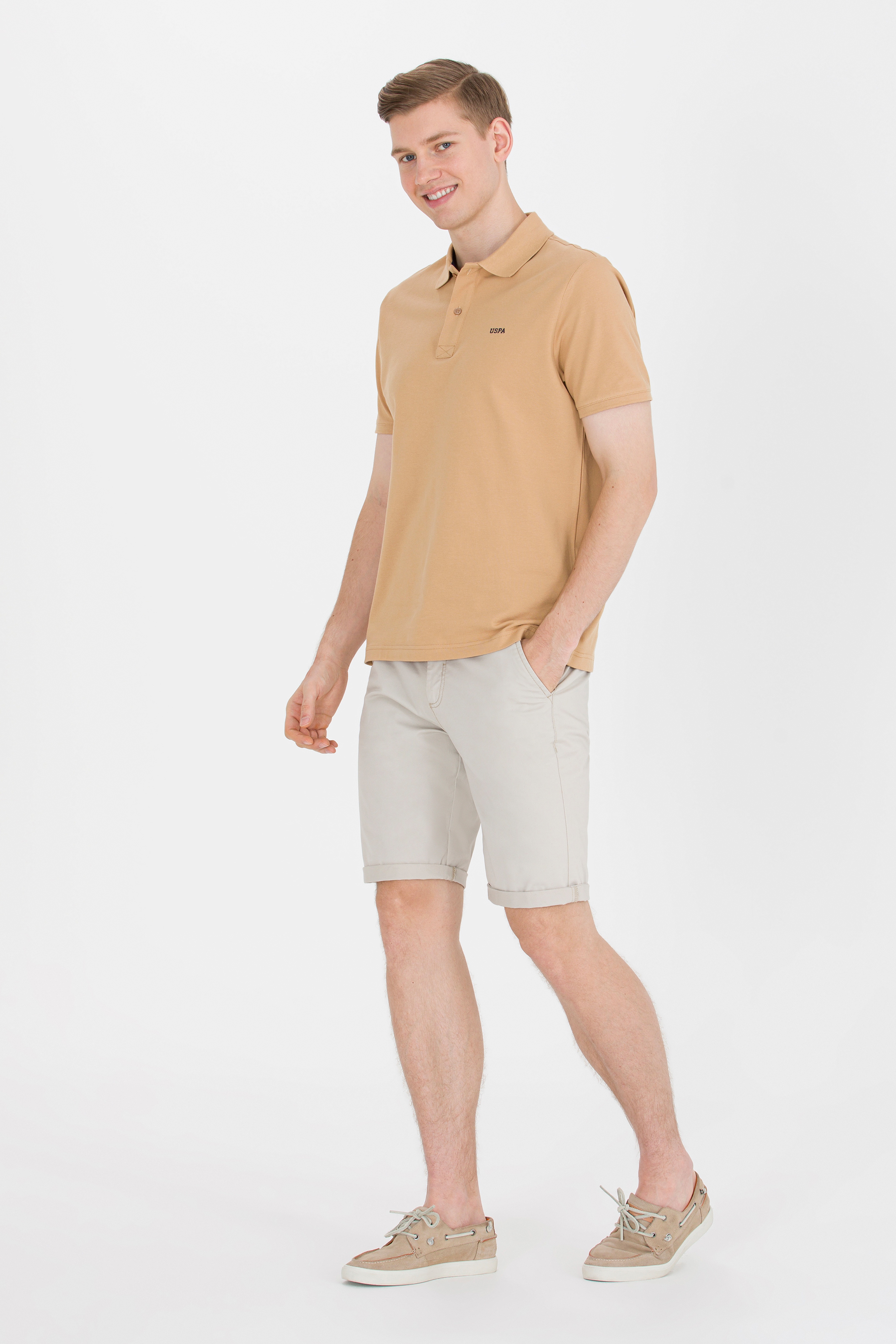 Erkek Camel Basic Polo Yaka Tişört - Image 4