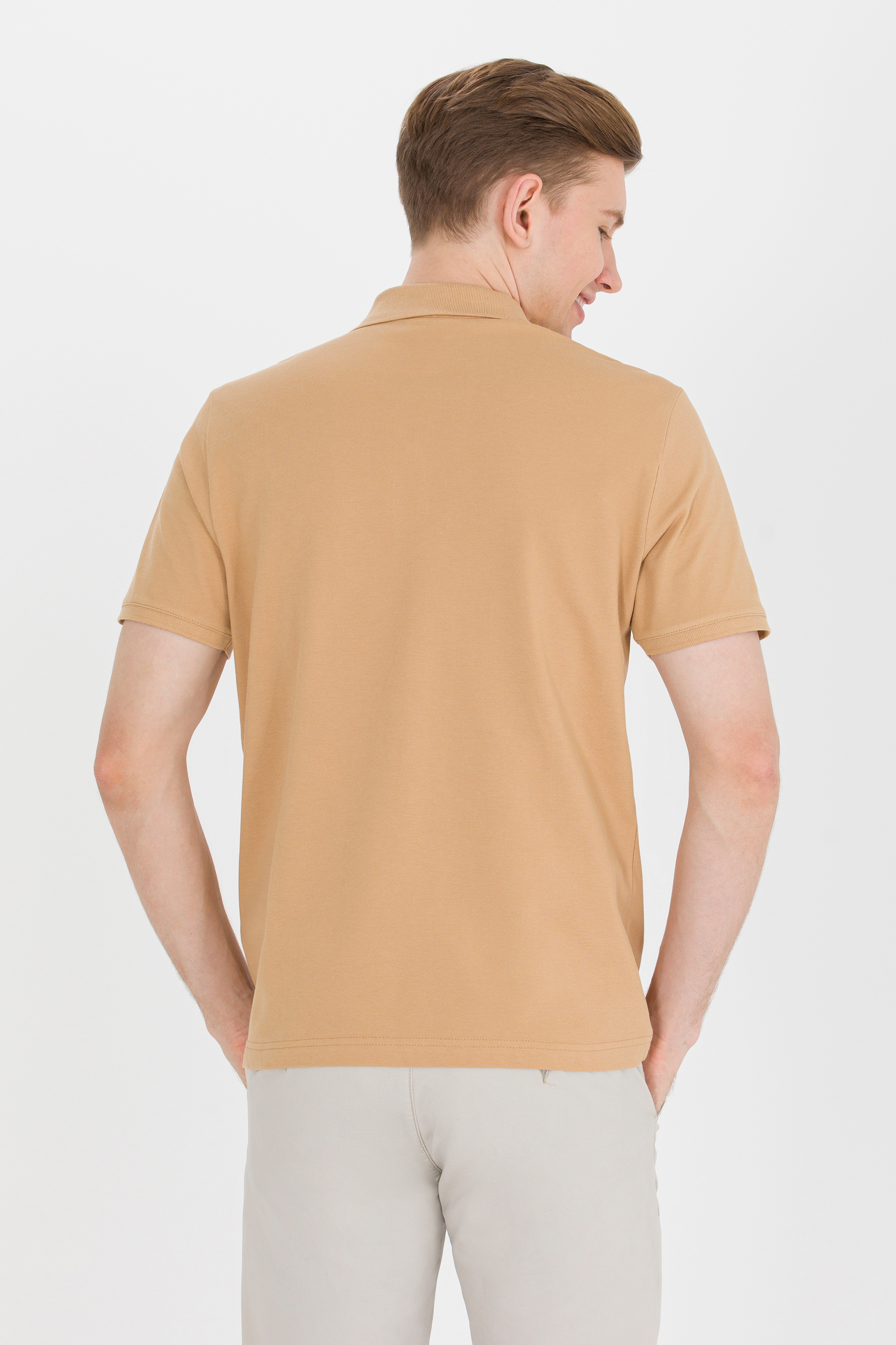 Erkek Camel Basic Polo Yaka Tişört - Image 5