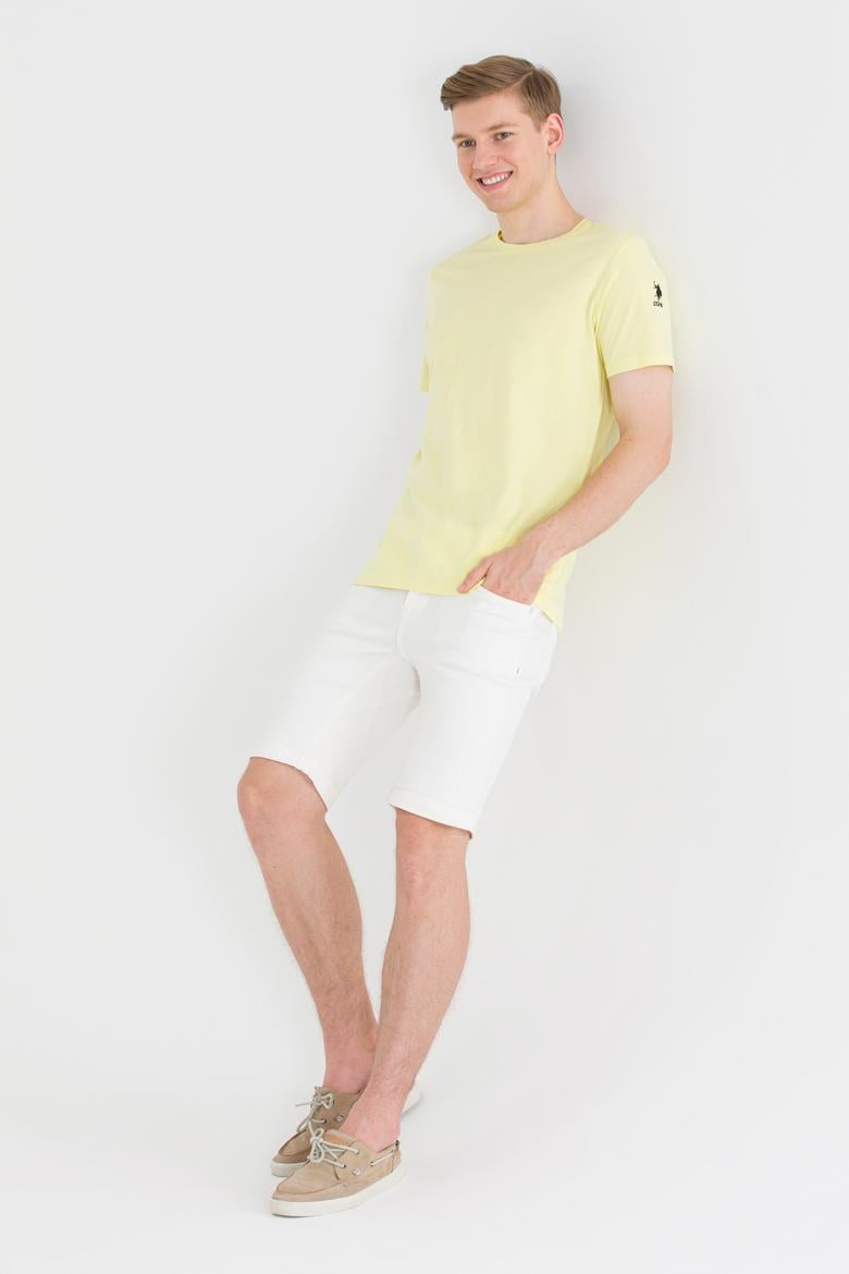 Erkek Açık Sarı Basic Bisiklet Yaka Tişört - 50264916007