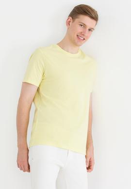 Erkek Açık Sarı Basic Bisiklet Yaka Tişört - 50264916007