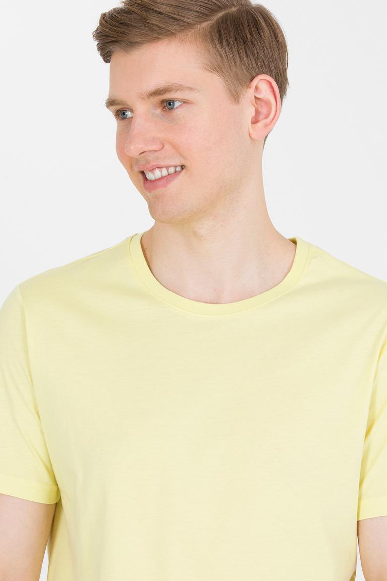 Erkek Açık Sarı Basic Bisiklet Yaka Tişört