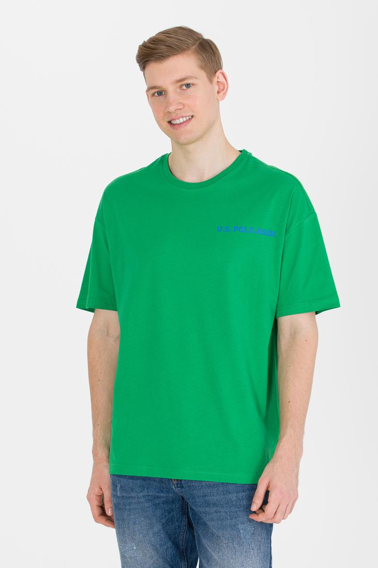 Erkek Elma Yeşili Oversize Bisiklet Yaka Tişört - 50264919043