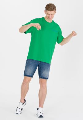 Erkek Elma Yeşili Oversize Bisiklet Yaka Tişört - 50264919043