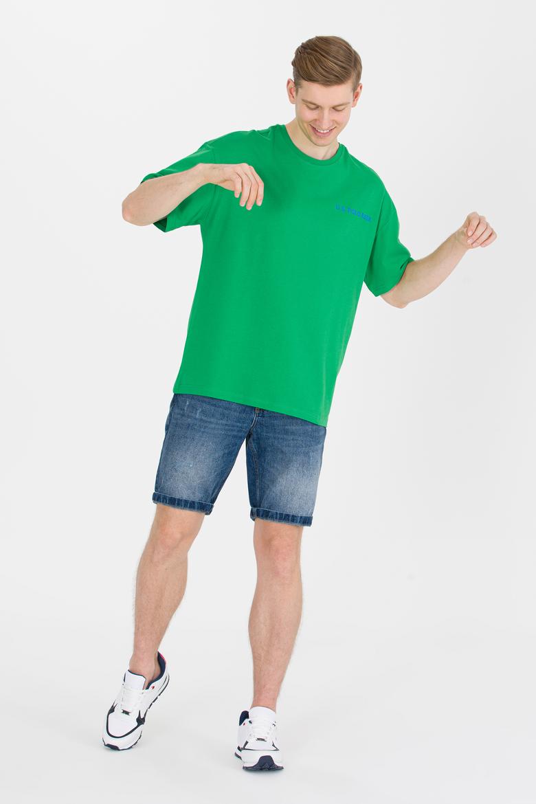 Erkek Elma Yeşili Oversize Bisiklet Yaka Tişört - 50264919043