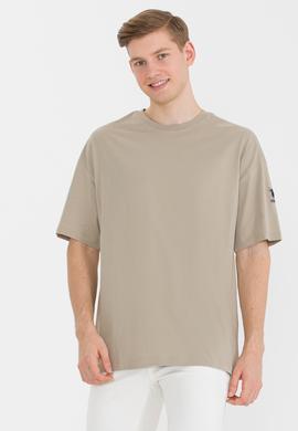 Erkek Haki Comfort Long Bisiklet Yaka Tişört - 50265229038