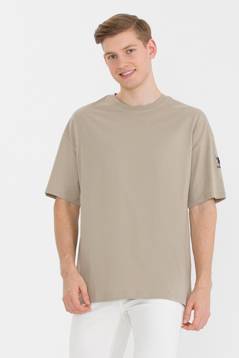 Erkek Haki Comfort Long Bisiklet Yaka Tişört - 50265229038