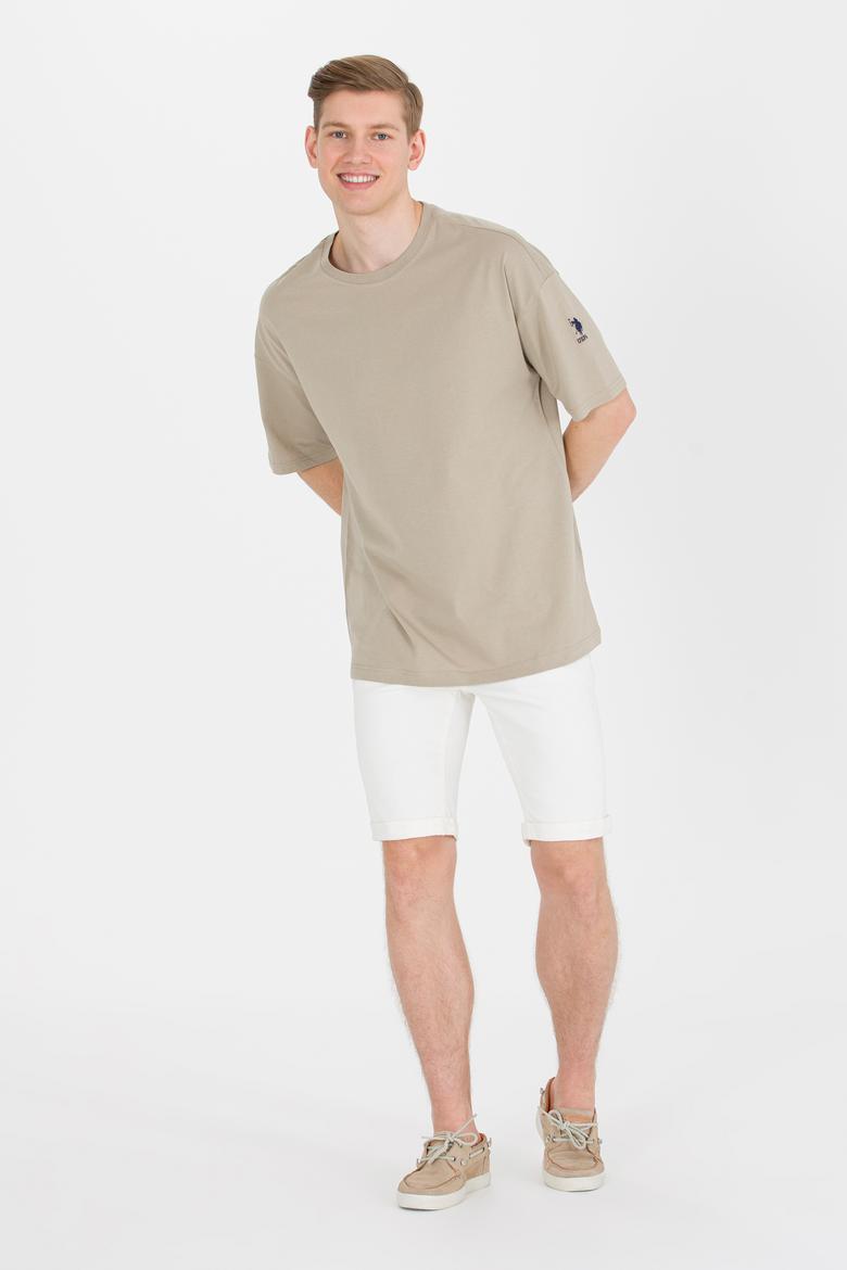 Erkek Haki Comfort Long Bisiklet Yaka Tişört - 50265229038