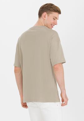 Erkek Haki Comfort Long Bisiklet Yaka Tişört - 50265229038